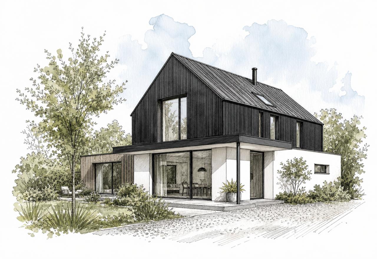 Getekende moderne schuurwoning