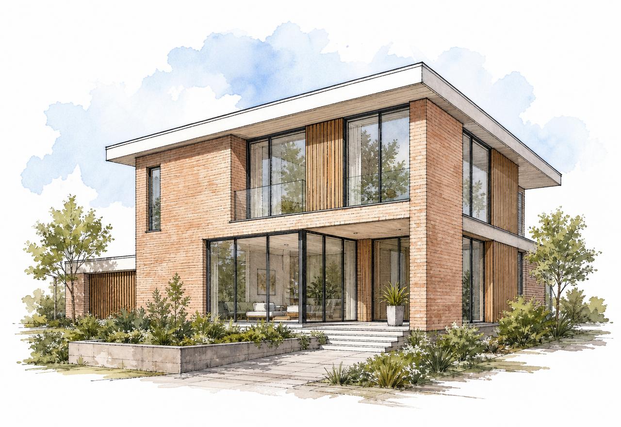 Getekende moderne bakstenen villa